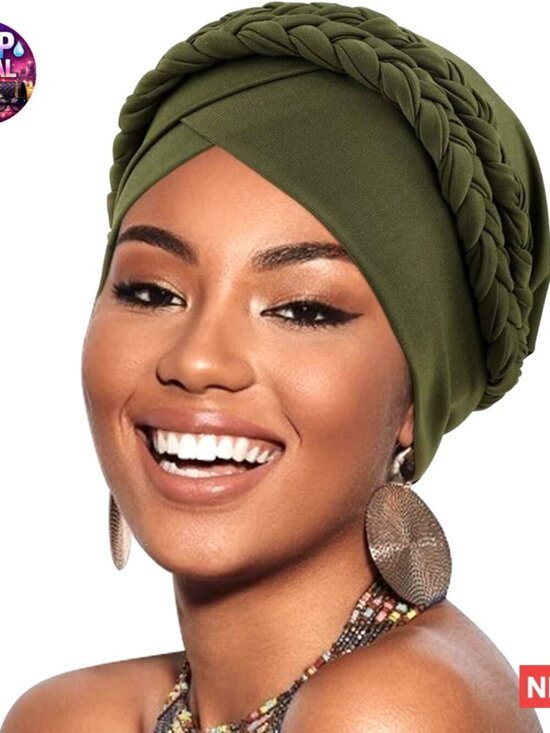 Accessories - Soft Polyester Spandex Pre-Tied Double Twisted Braid Turban Headwrap Hat